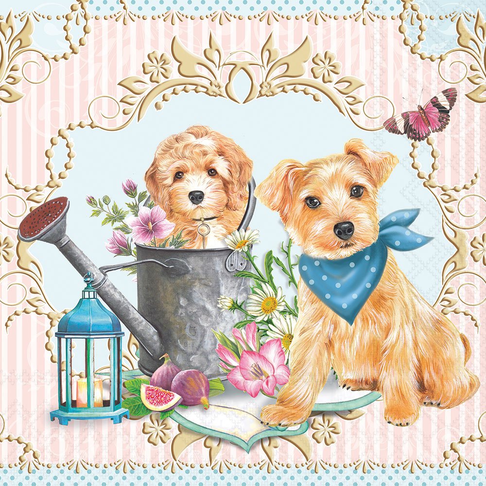Decoupage Napkins 6.5"  (2pcs)- Dogs in Garden
