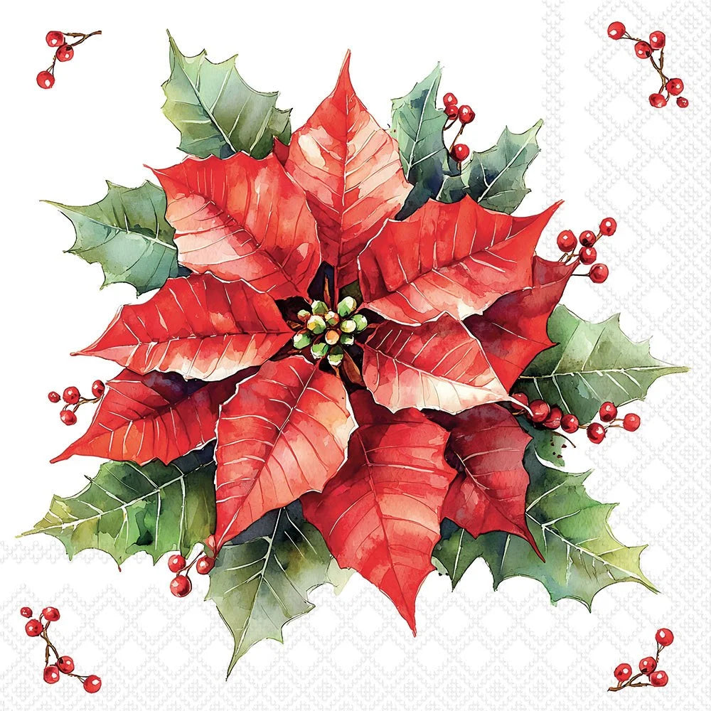 Decoupage Napkins 6.5" (2pcs)- Festive Poinsettia