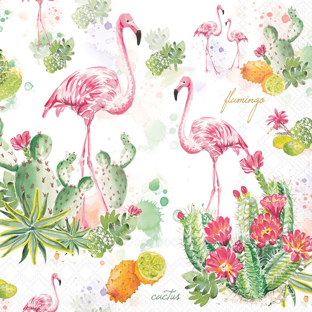 Decoupage Napkins 6.5" (2pcs)- Flamingo and Cactus