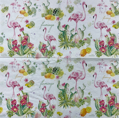 Decoupage Napkins 6.5" (2pcs)- Flamingo and Cactus