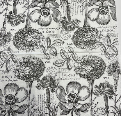 Decoupage Napkins 6.5"  (2pcs)- Flower Noir