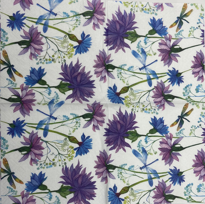 Decoupage Napkins 6.5" (2pcs)- Flowers With Dragonfly