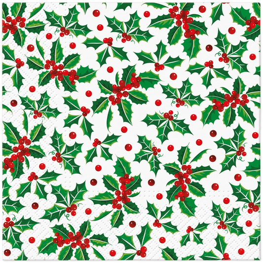 Decoupage Napkins 6.5" (2pcs)- Holly Pattern
