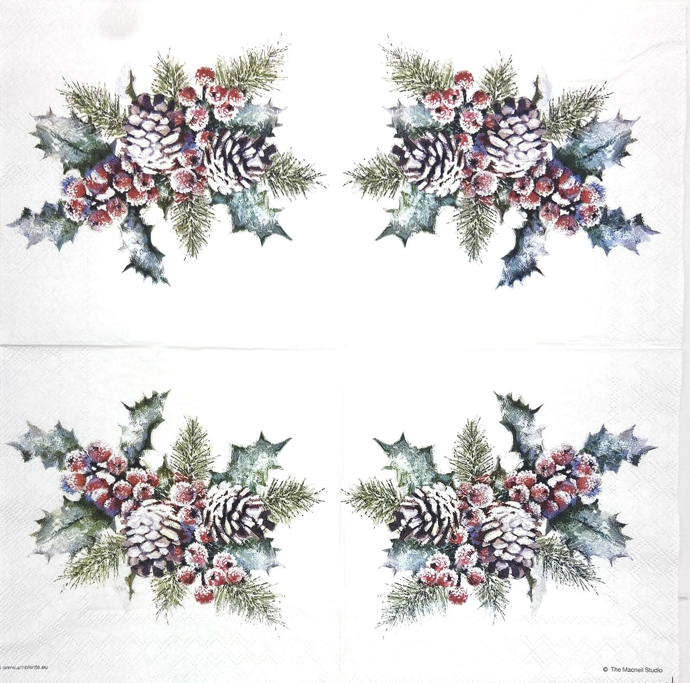 Decoupage Napkins 6.5" (2pcs)- Holly and Berries