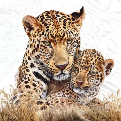 Decoupage Napkins 6.5" (2pcs)- Leopard Mum & Cub