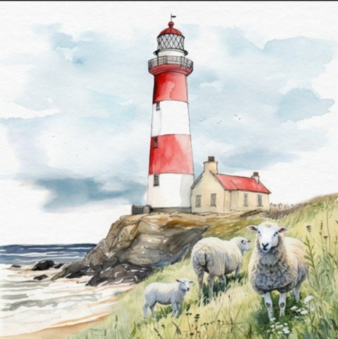 Decoupage Napkins 6.5"  (2pcs)- Lighthouse & Sheep