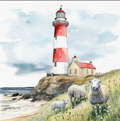 Decoupage Napkins 6.5"  (2pcs)- Lighthouse & Sheep
