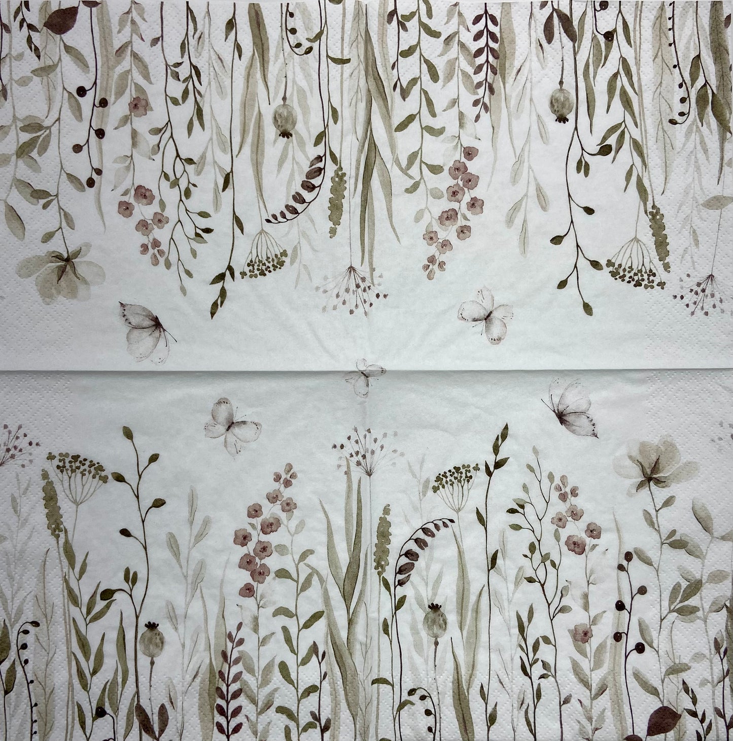 Decoupage Napkins 6.5" (2pcs)- Meadow Flowers & Leaves NATURAL