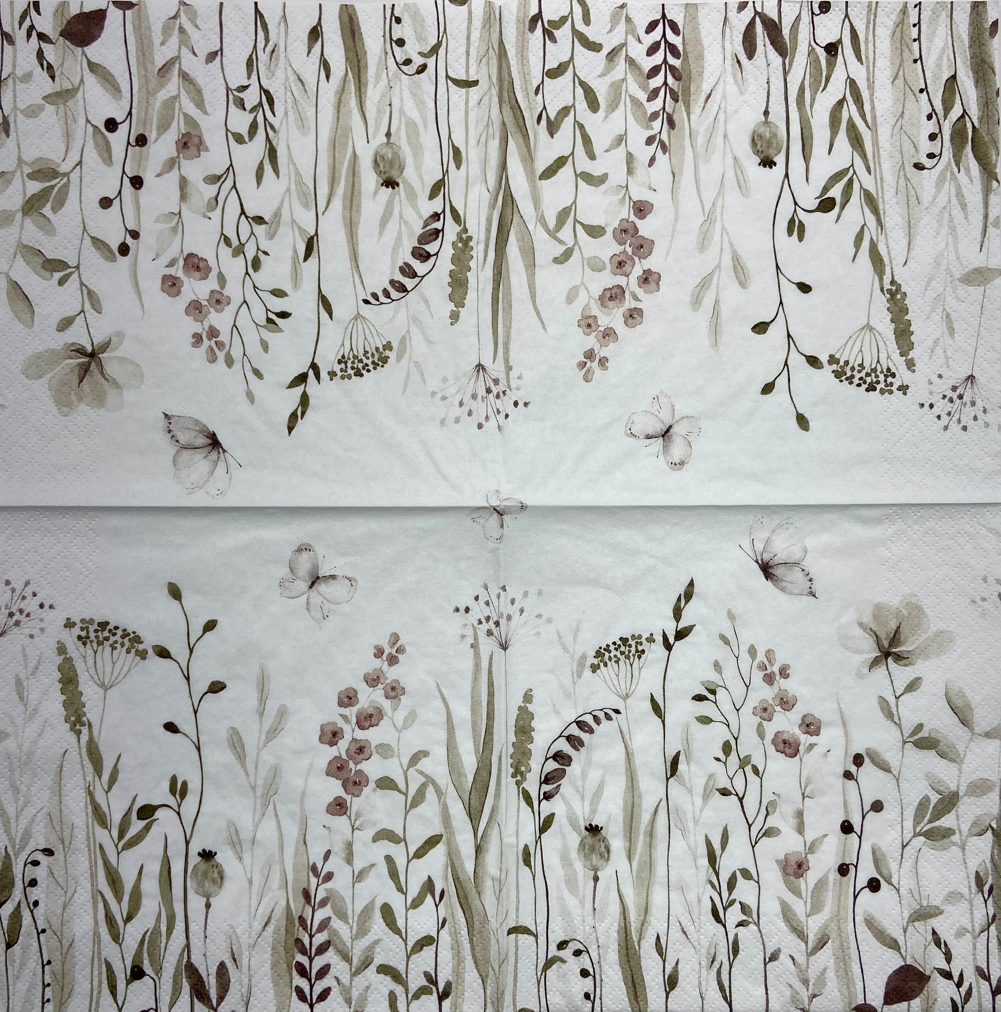 Decoupage Napkins 6.5" (2pcs)- Meadow Flowers & Leaves NATURAL