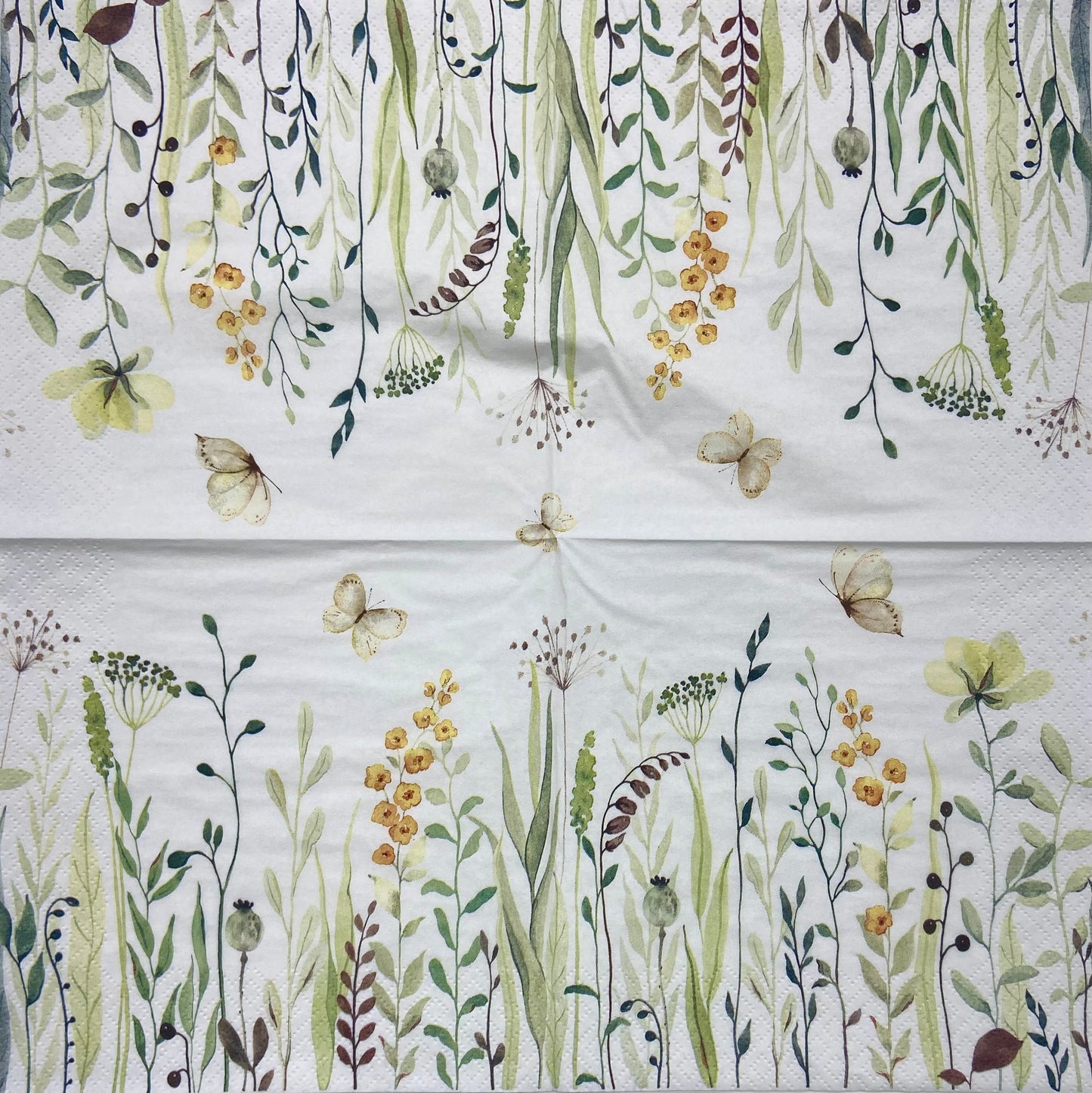 Decoupage Napkins 6.5" (2pcs)- Meadow Flowers & Leaves SAGE