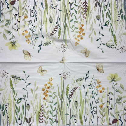 Decoupage Napkins 6.5" (2pcs)- Meadow Flowers & Leaves SAGE