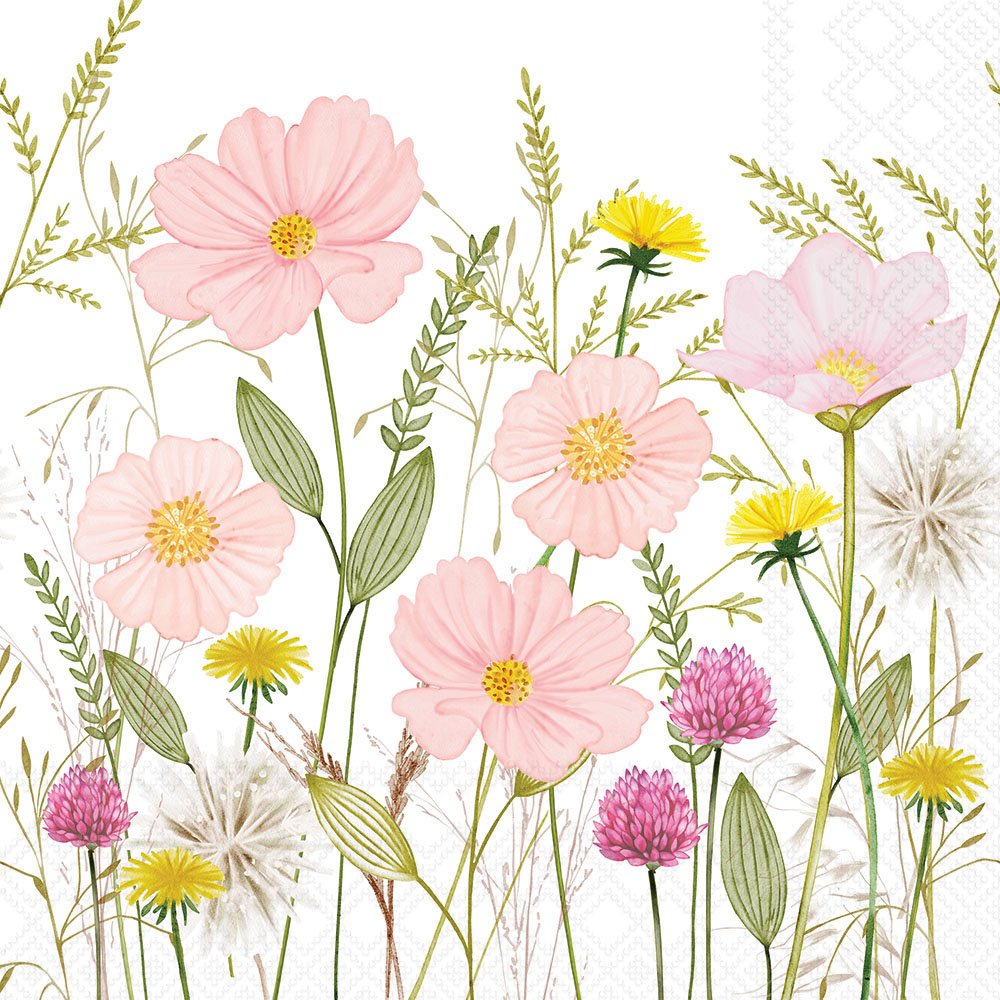 Decoupage Napkins 6.5" (2pcs)- Pastel Flowers White