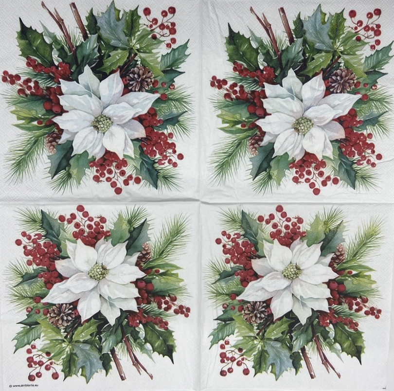 Decoupage Napkins 6.5"  (2pcs)- Poinsettia Bouquet