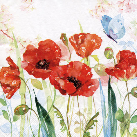 Decoupage Napkins 6.5" (2pcs)- Poppys & Butterfly