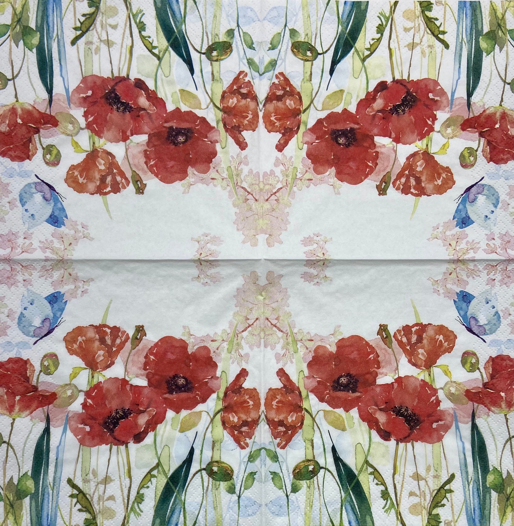 Decoupage Napkins 6.5" (2pcs)- Poppys & Butterfly