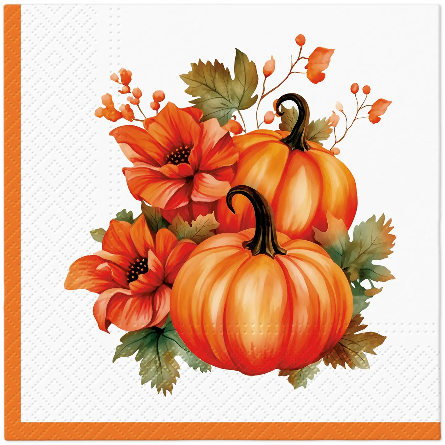 Decoupage Napkins 6.5" (2pcs)- Pumpkin with Flowers
