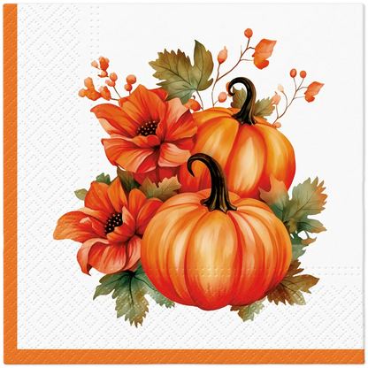 Decoupage Napkins 6.5" (2pcs)- Pumpkin with Flowers