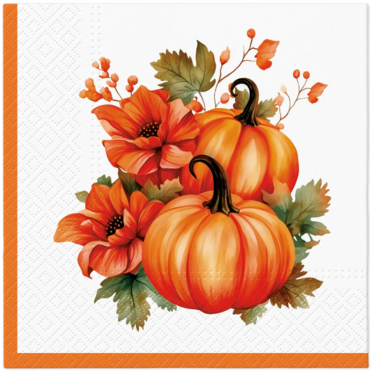 Decoupage Napkins 6.5" (2pcs)- Pumpkin with Flowers