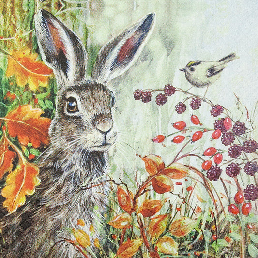 Decoupage Napkins 6.5"  (2pcs)- Rabbit in Autumn