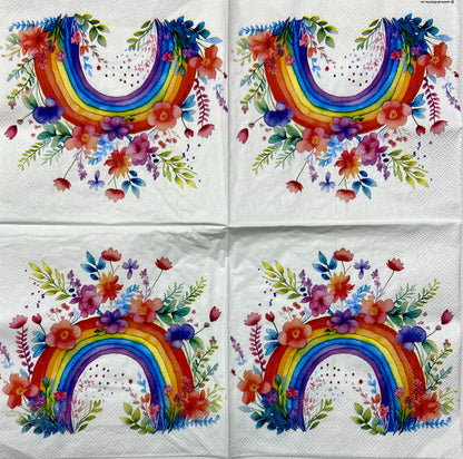 Decoupage Napkins 6.5" (2pcs)- Rainbow with Flowers
