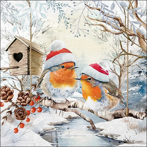 Decoupage Napkins 6.5" (2pcs)- Robins in Winterland