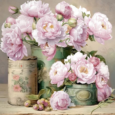 Decoupage Napkins 6.5" (2pcs)- Romantic Peony Cans