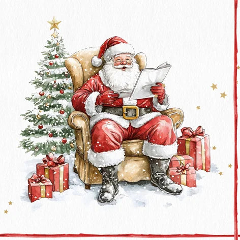 Decoupage Napkins 6.5" (2pcs)- Santa Reading Wish Lists