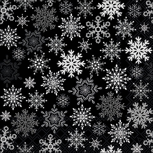Decoupage Napkins 6.5"  (2pcs)- Snowflakes All Over Black