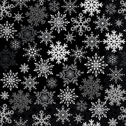 Decoupage Napkins 6.5"  (2pcs)- Snowflakes All Over Black