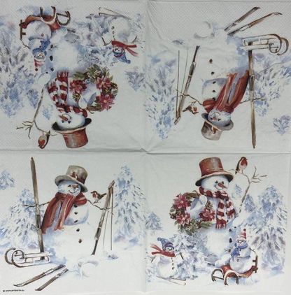 Decoupage Napkins 6.5"  (2pcs)- Sporty Snowmen