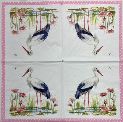 Decoupage Napkins 6.5" (2pcs)- Stork & Frogs Rose