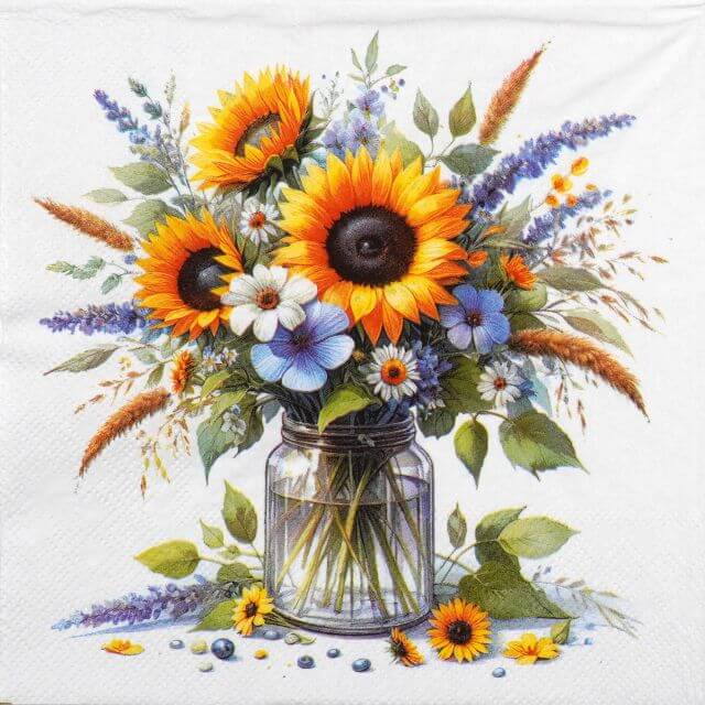 Decoupage Napkins 6.5" (2pcs)- Sunflowers in Jar