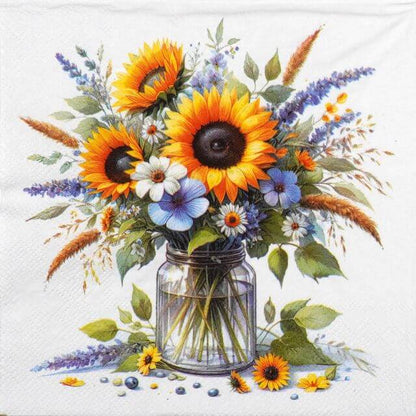 Decoupage Napkins 6.5" (2pcs)- Sunflowers in Jar