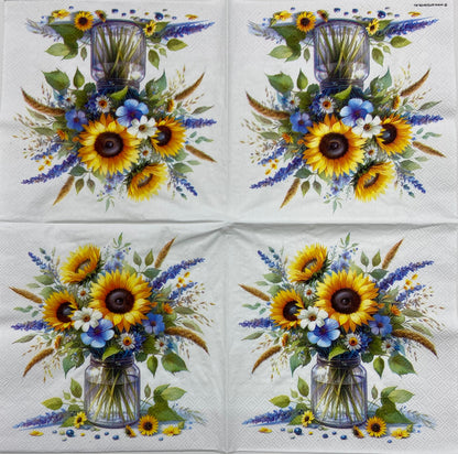 Decoupage Napkins 6.5" (2pcs)- Sunflowers in Jar