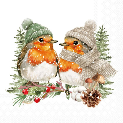 Decoupage Napkins 6.5" (2pcs)- Warmly Dressed Robins