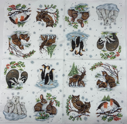Decoupage Napkins 6.5" (2pcs)- Winter Animals