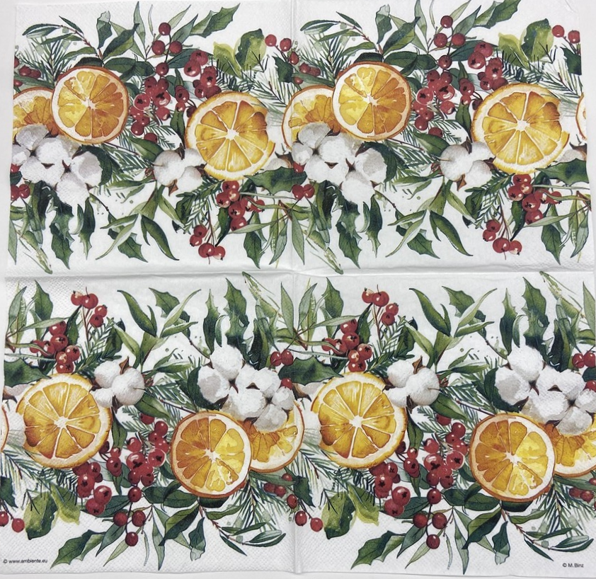 Decoupage Napkins 6.5"  (2pcs)- Winter Oranges