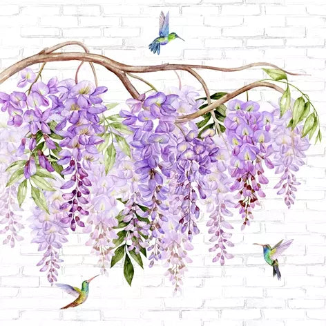 Decoupage Napkins 6.5" (2pcs)- Wisteria and Hummingbirds