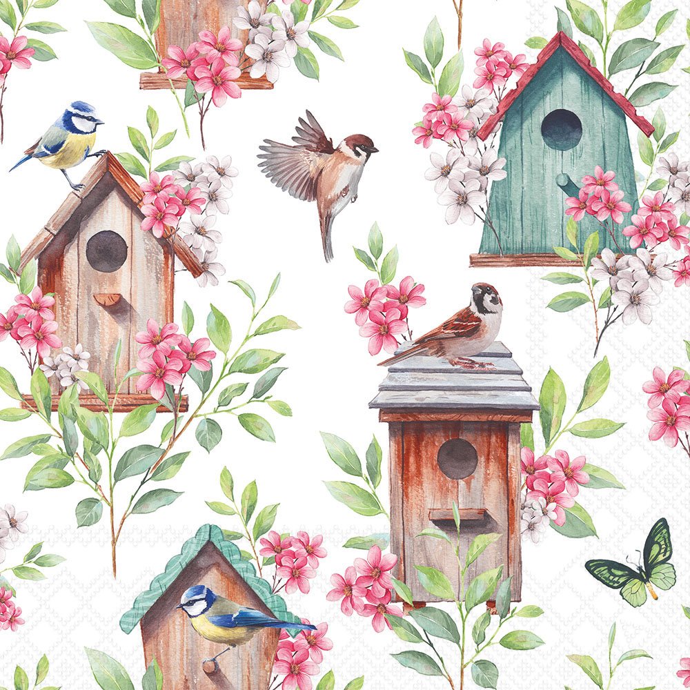 Decoupage Napkins 6.5" (2pcs)- Wooden Birdhouses