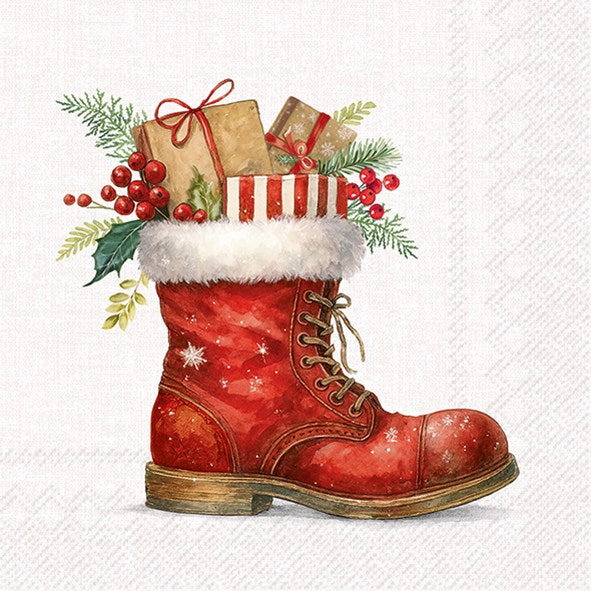 Decoupage Napkins, Lunch 6.5"  (2pcs)- Christmas Boot