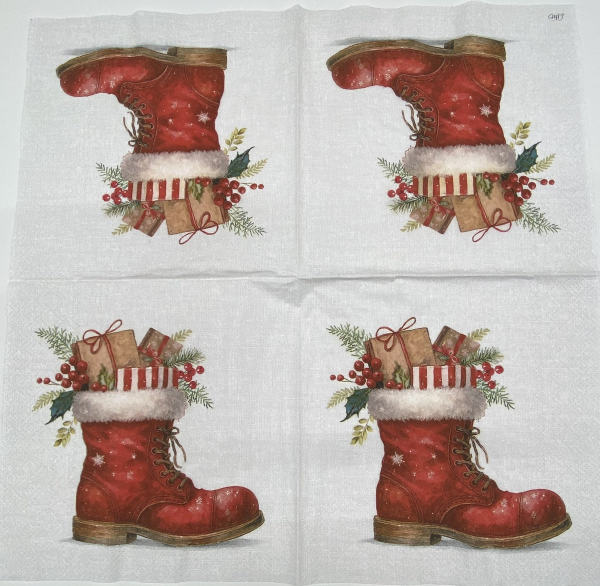Decoupage Napkins, Lunch 6.5"  (2pcs)- Christmas Boot