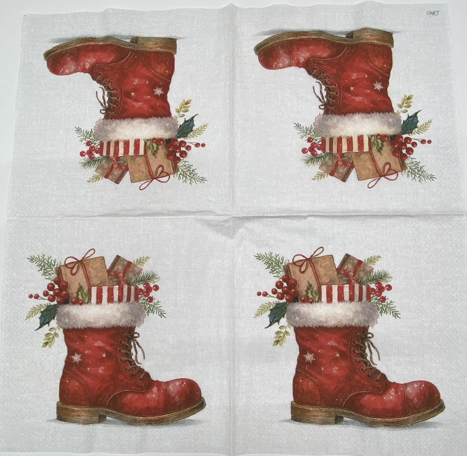 Decoupage Napkins, Lunch 6.5"  (2pcs)- Christmas Boot