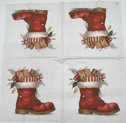 Decoupage Napkins, Lunch 6.5"  (2pcs)- Christmas Boot