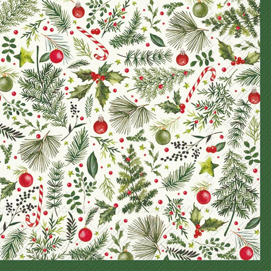 Decoupage Napkins, Lunch 6.5"  (2pcs)- Christmas Branches Allover