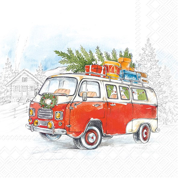 Decoupage Napkins, Lunch 6.5"  (2pcs)- Christmas Bus