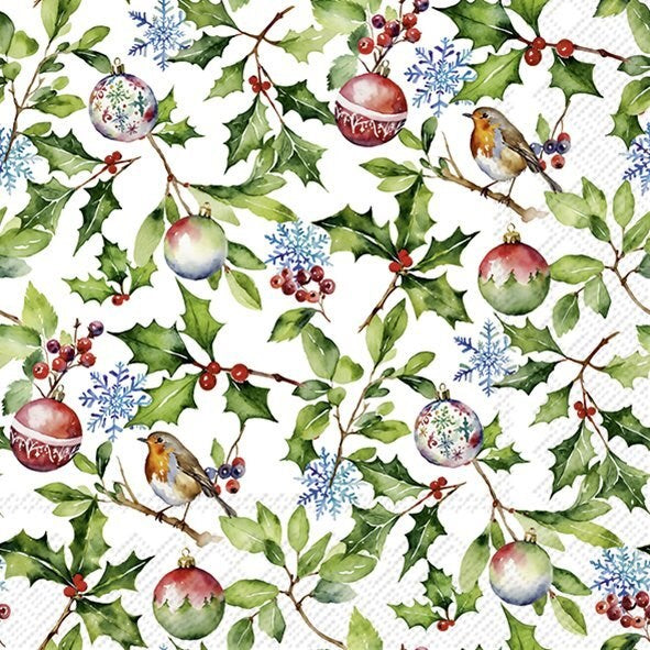 Decoupage Napkins, Lunch 6.5"  (2pcs)- Christmas Holly