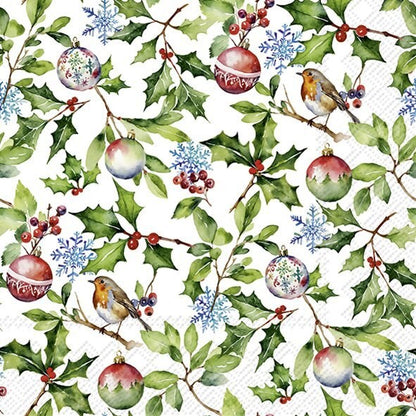 Decoupage Napkins, Lunch 6.5"  (2pcs)- Christmas Holly