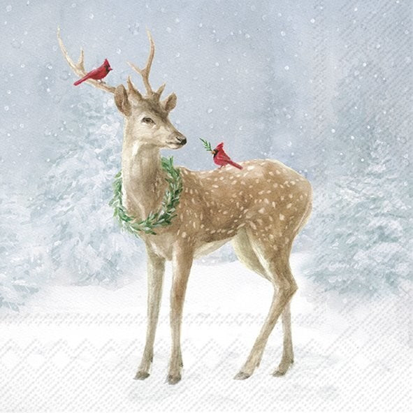 Decoupage Napkins, Lunch 6.5"  (2pcs)- Deer in Snow