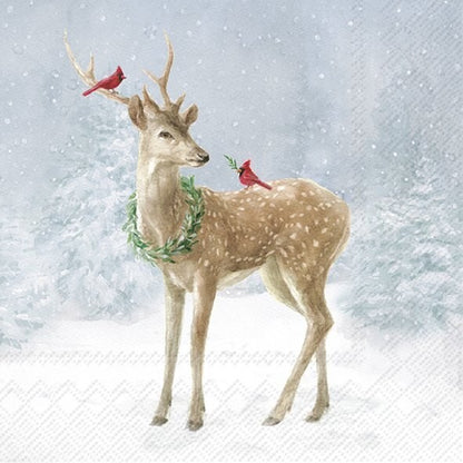 Decoupage Napkins, Lunch 6.5"  (2pcs)- Deer in Snow