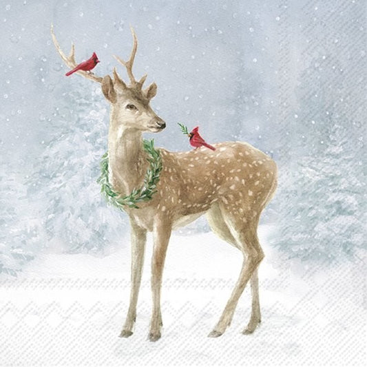 Decoupage Napkins, Lunch 6.5"  (2pcs)- Deer in Snow